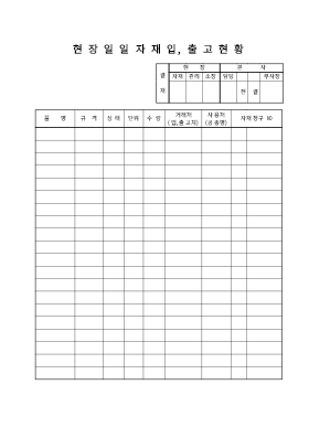 일일 현장 자재 일출고 현황 일일 현장 자재 일출고 현황